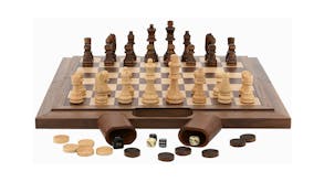 Dal Rossi 16" Walnut 3-in-1 Chess Checkers & Backgammon Set