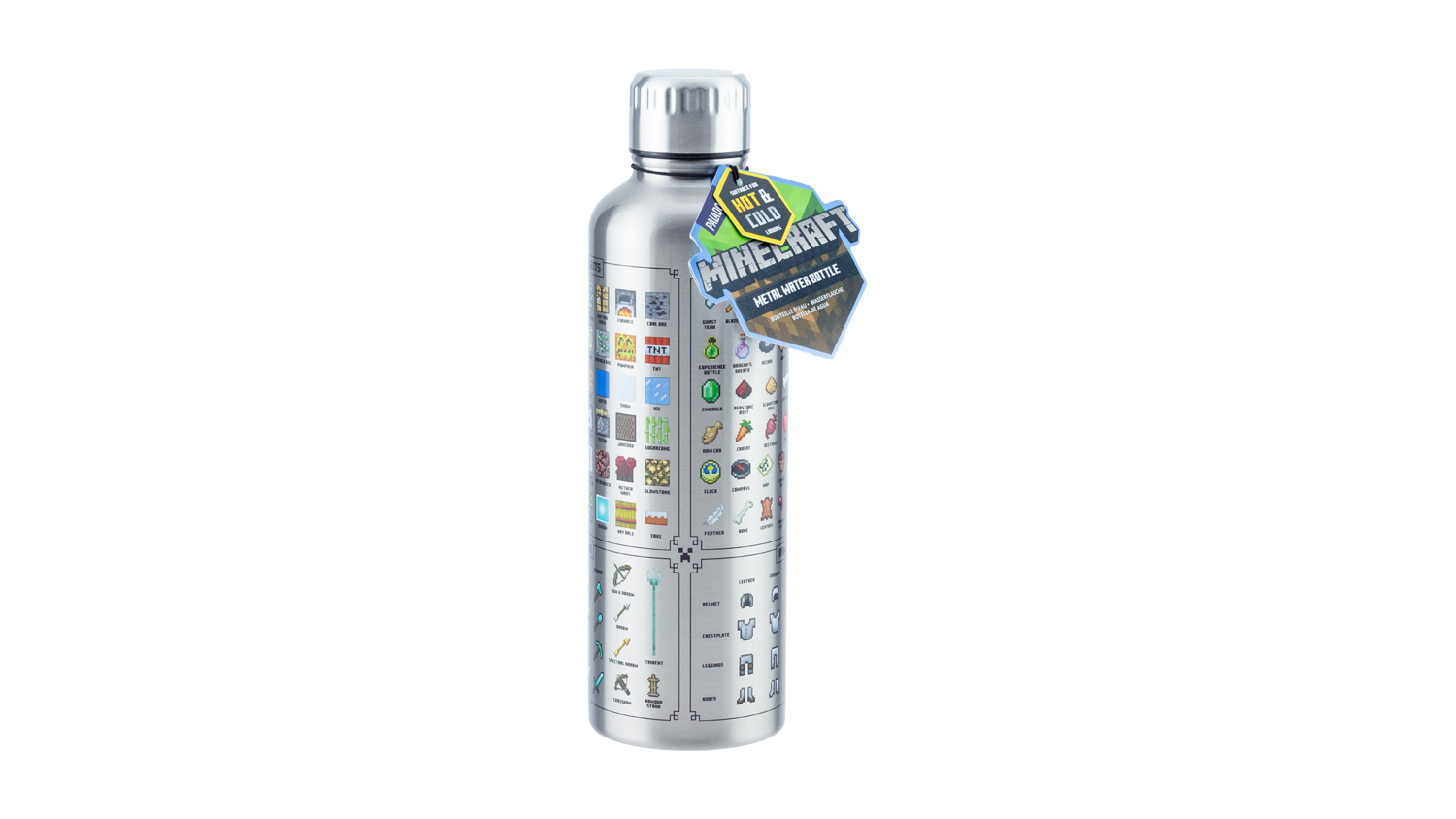 Paladone Minecraft Metal Water Bottle - Stainless Steel