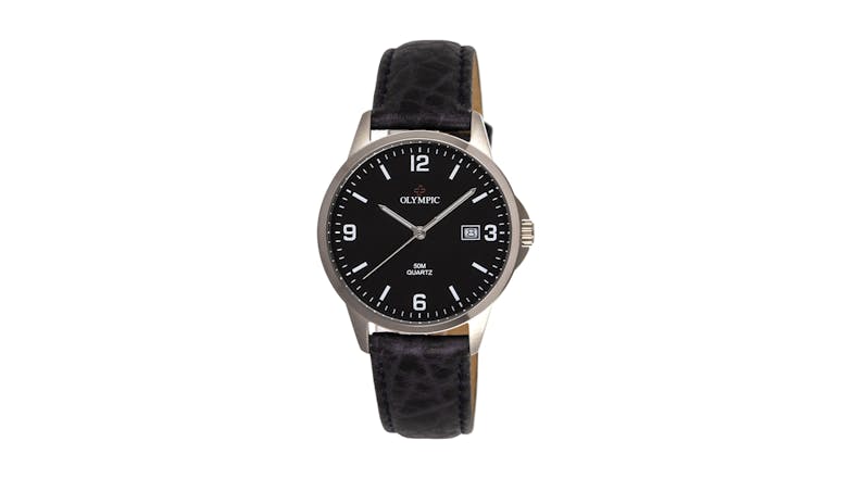 Olympic Titanium 4 Figure Black Dial Watch - Leather Strap