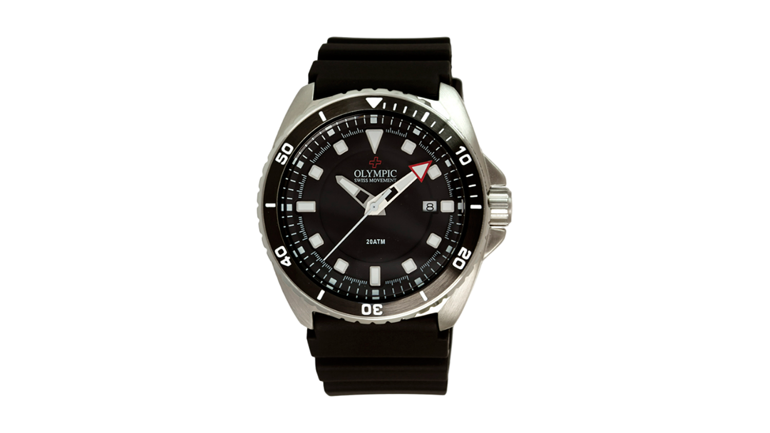 Olympic Aquanaut Stainless Steel Black Divers Watch - Black PU Band