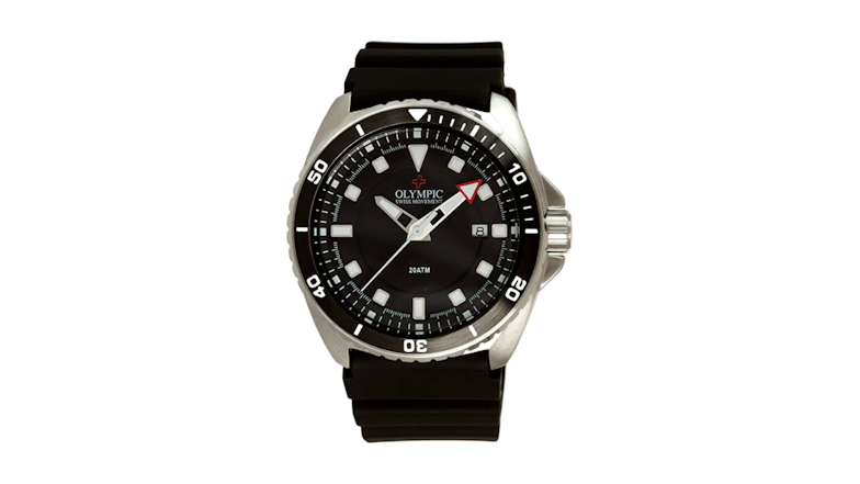 Olympic Aquanaut Stainless Steel Black Divers Watch - Black PU Band