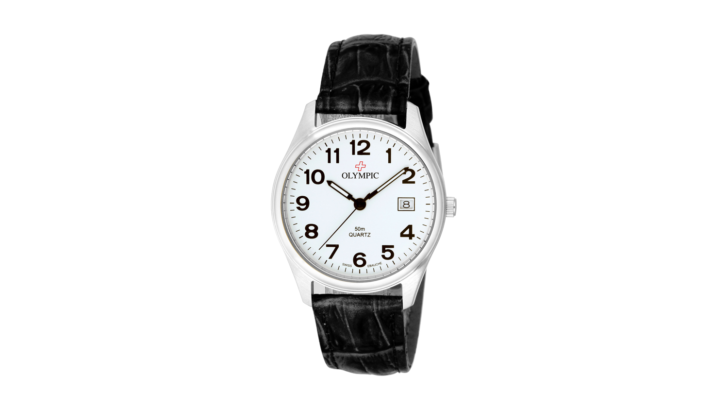 Olympic Gents Stainless Steel Watch - Black Leather