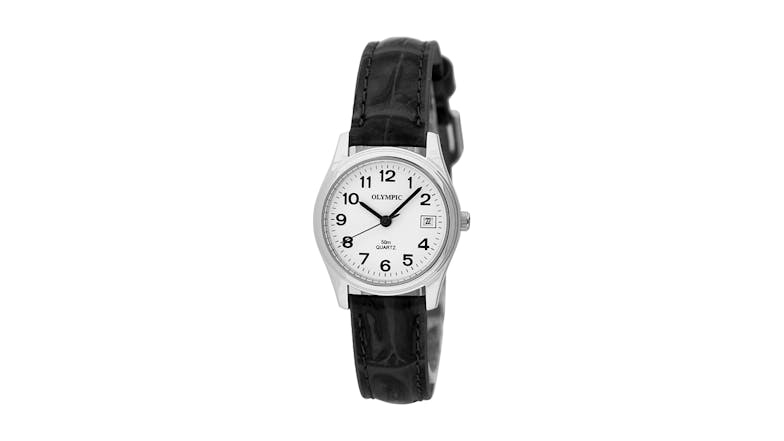 Olympic Ladies Large Stainless Steel Watch - Leather Strap