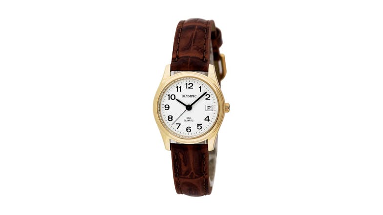 Olympic Ladies Large IPG Watch - Brown Leather Strap