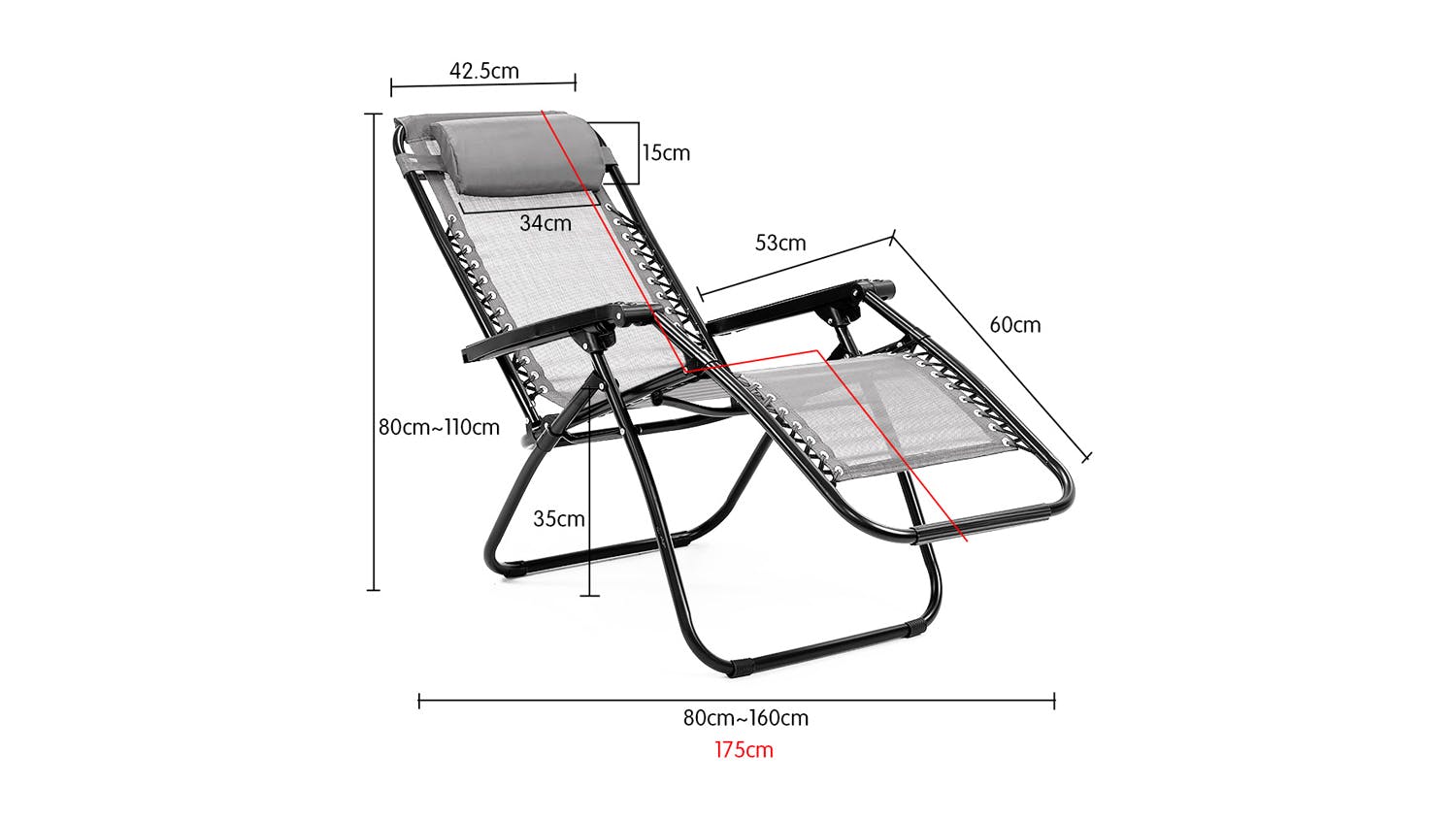 Wallaroo Reclining Deck Chair - Grey