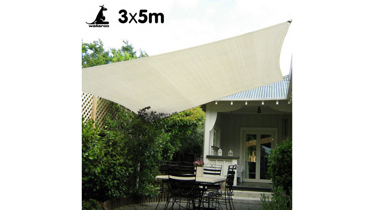 Wallaroo Waterproof Rectangle Shade Sail 3 x 5m - Cream