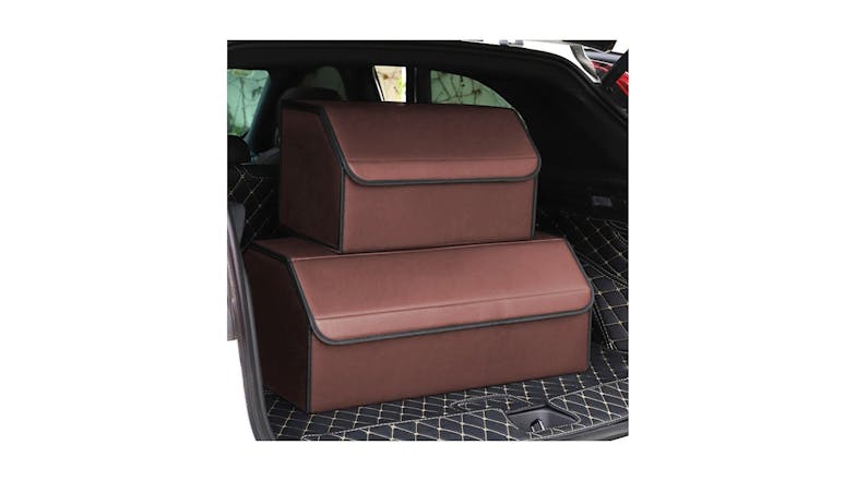 Soga Leather Car Boot Storage Box Medium - Coffee