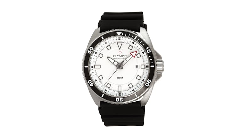 Olympic Aquanaut Stainless Steel Black/White Divers Watch - Black PU Band