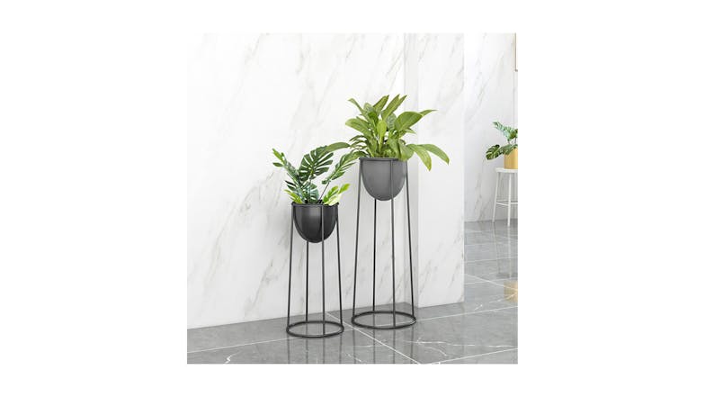 Soga 50cm Round Wire Metal Pot Plant Stand - Black
