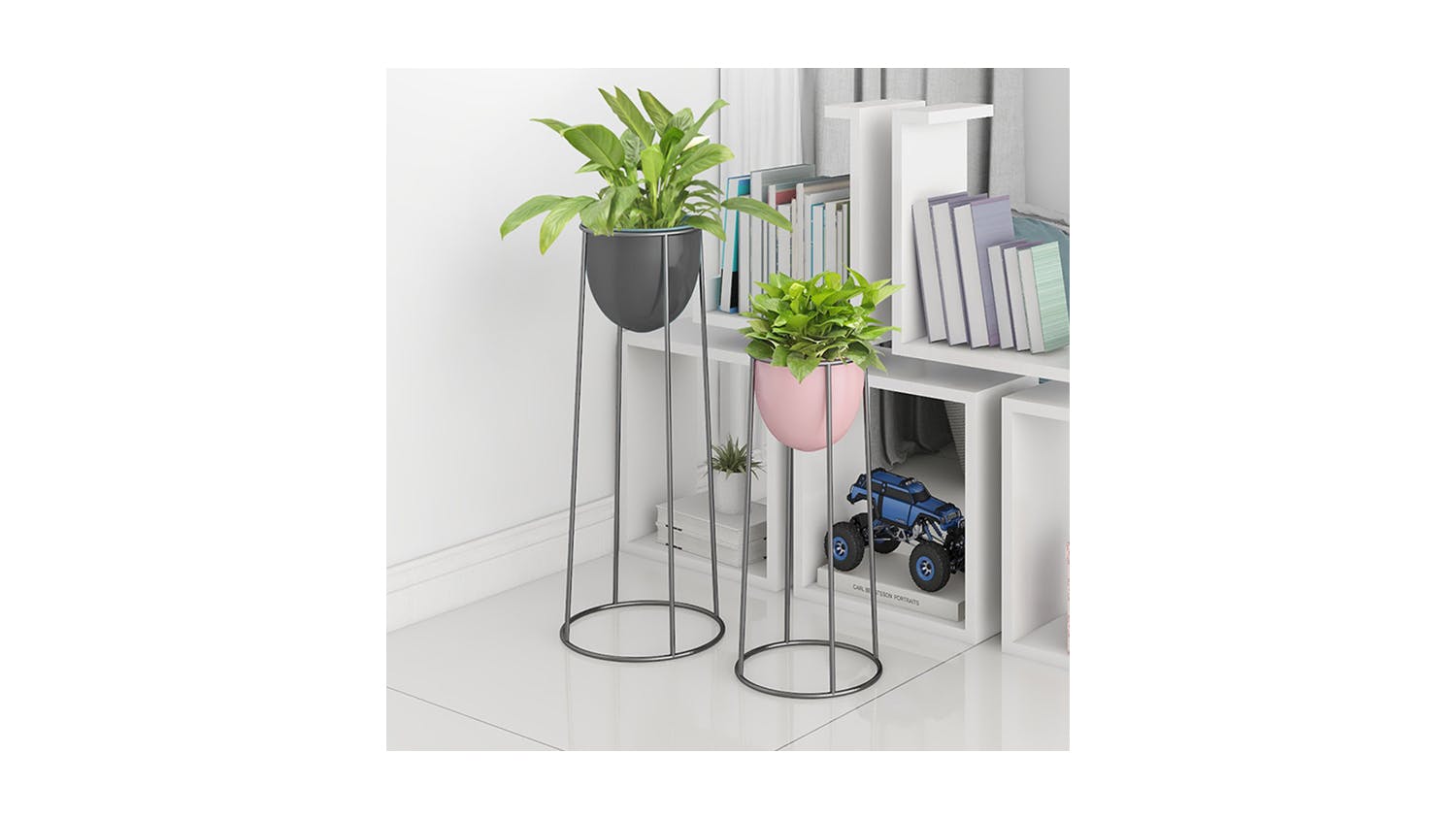 Soga 50cm Round Wire Metal Pot Plant Stand - Black