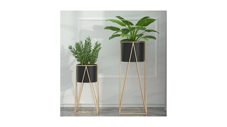 Soga 50cm Wire Metal Pot Plant Stand - Gold/Black