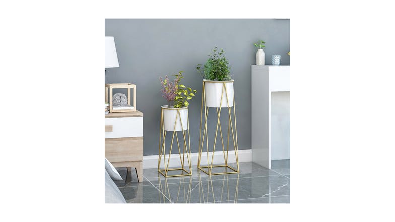 Soga 50cm Wire Metal Pot Plant Stand - Gold/White