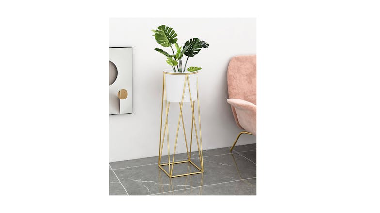 Soga 50cm Wire Metal Pot Plant Stand - Gold/White