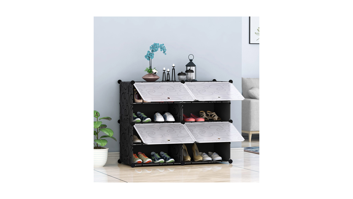 Soga 4 Tier 2 Column Shoe Organiser - Black