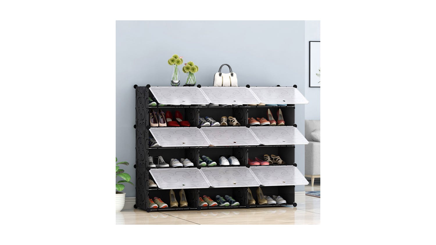 Soga 6 Tier 3 Column Shoe Organiser - Black