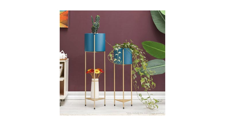 Soga 65cm 2 Layer Pot Plant Stand - Gold/Blue