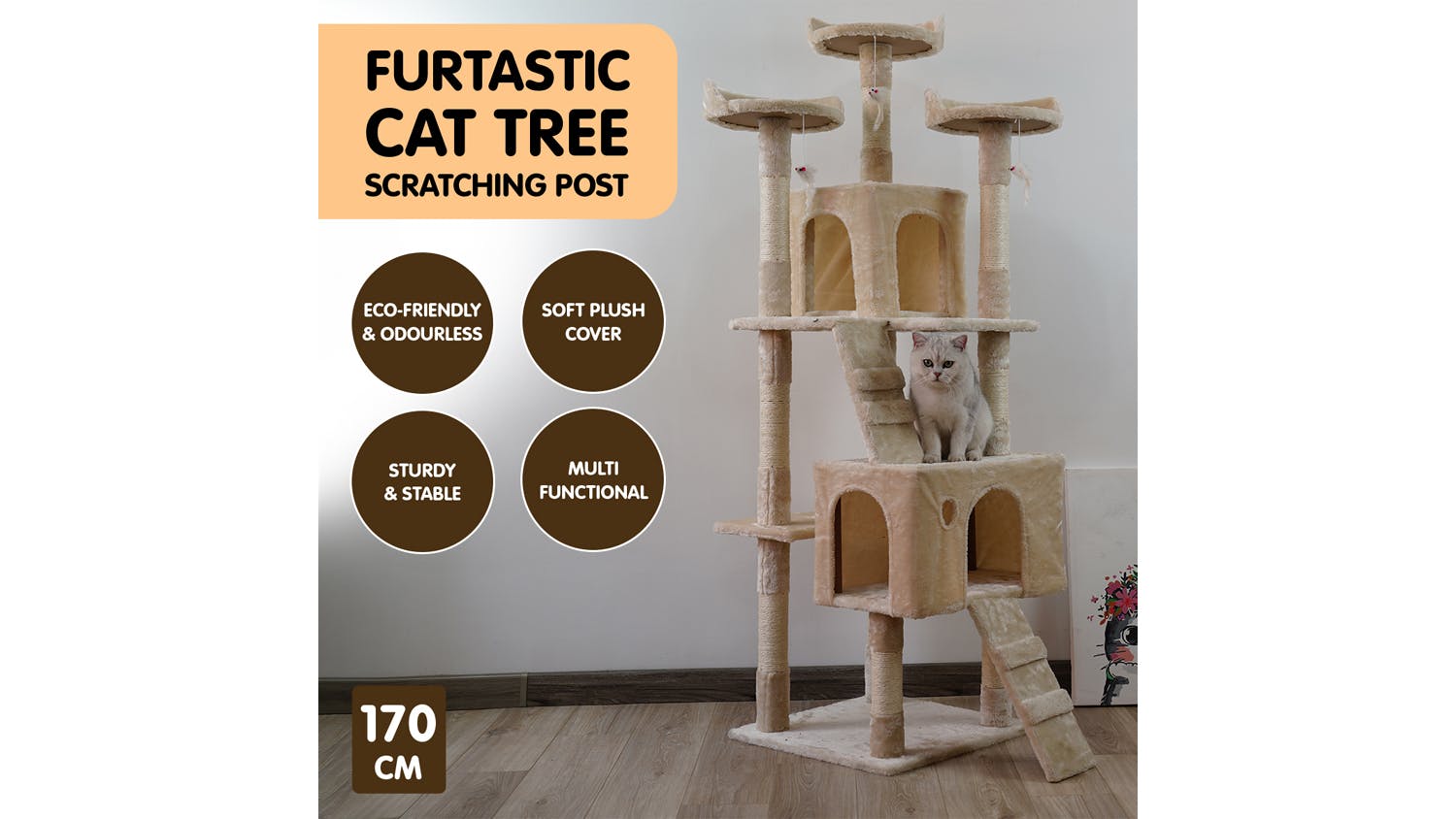 Furtastic 170cm Cat Tree - Beige