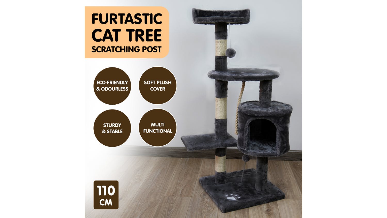 Furtastic Cat Tree 110cm - Dark Grey