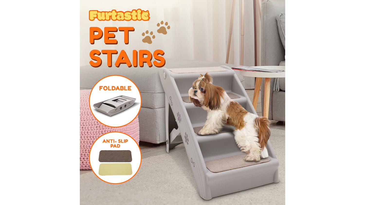 Furtastic Foldable Pet Stairs 50cm - Grey