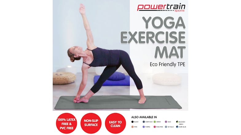 Powertrain 6mm Eco-Friendly TPE Yoga Exercise Mat - Light Grey
