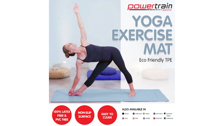 Powertrain 6mm Eco-Friendly TPE Yoga Exercise Mat - Sky Blue
