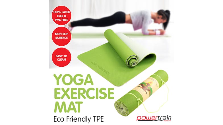 Powertrain 8mm Eco-Friendly TPE Yoga Exercise Mat - Green