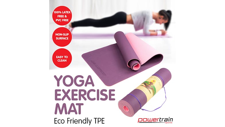 Powertrain 8mm Eco-Friendly TPE Yoga Exercise Mat - Dark Purple