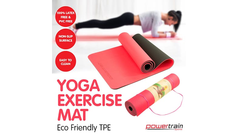 Powertrain 8mm Eco-Friendly TPE Yoga Exercise Mat - Red