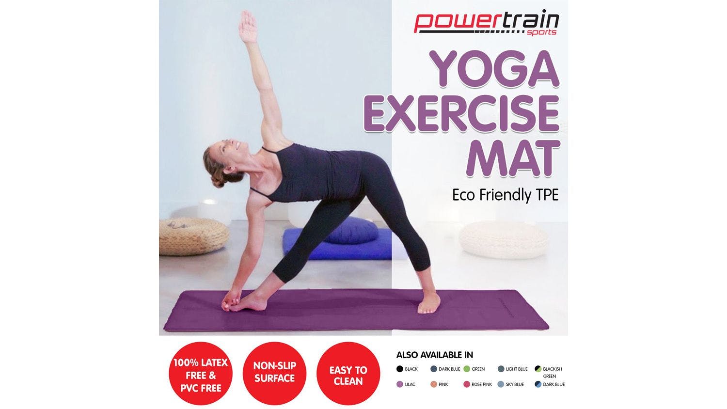 Powertrain Eco Friendly TPE Yoga Mat Exercise Pilates - Green
