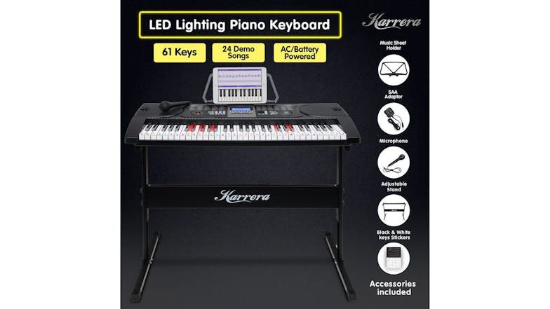 Karrera 61 Keys LED Electronic Keyboard with Stand - Black