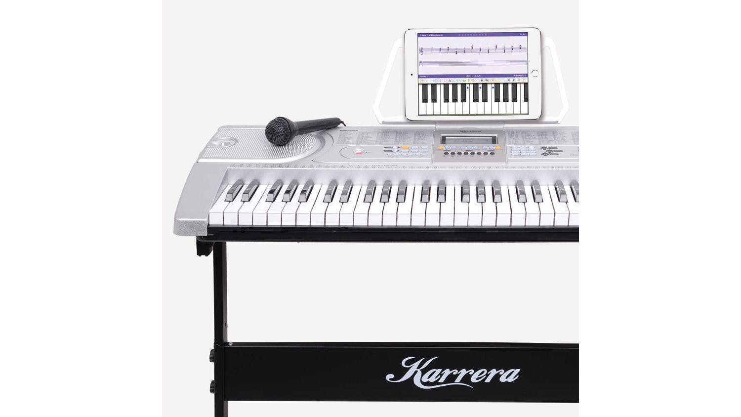 Karrera 61 Keys LED Electronic Keyboard with Stand - Silver