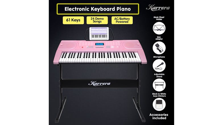 Karrera 61 Keys LCD Display Electronic Keyboard with Stand - Pink