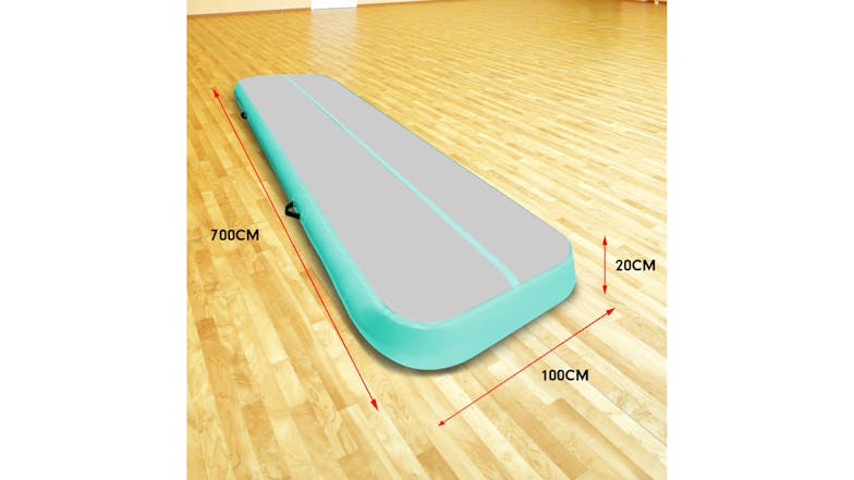 Powertrain 7.0m Airtrack Inflatable Tumbling Mat Gym - Grey/Green