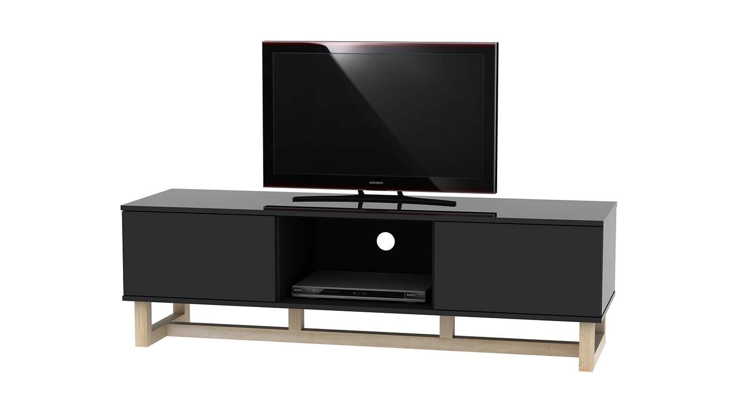 AVS 1.5m TV/AV Entertainment Centre Cabinet - Black Gloss/Oak Leg (Raze Modular/RZ1500BO)