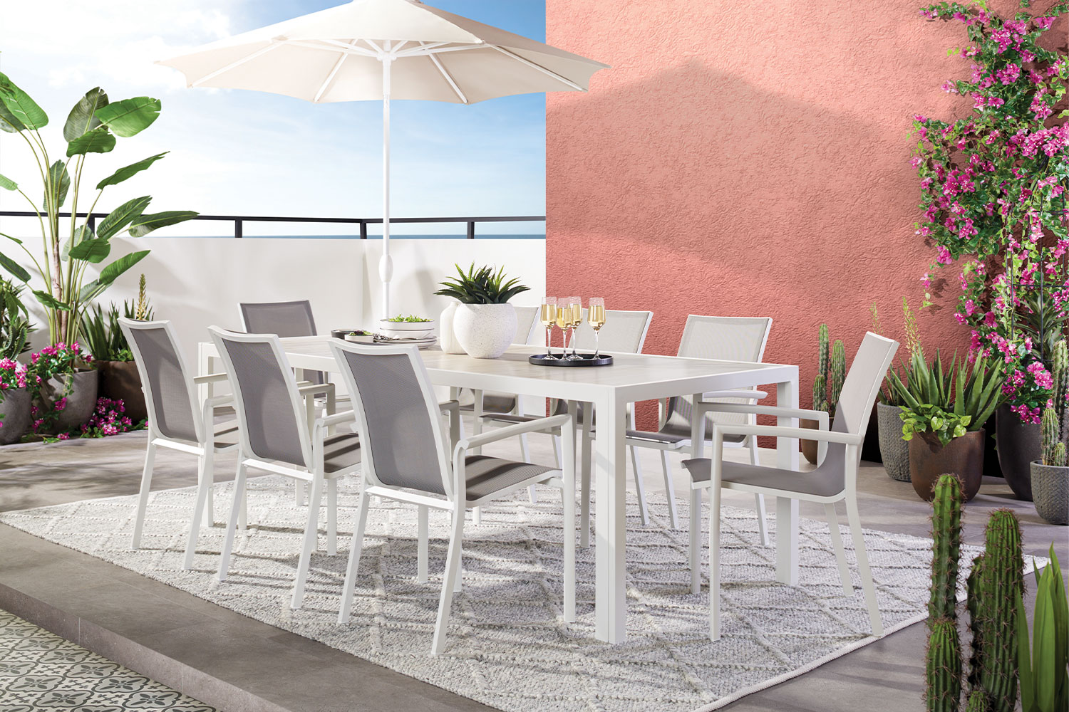 Wardell 9 Piece Outdoor Dining Setting - White