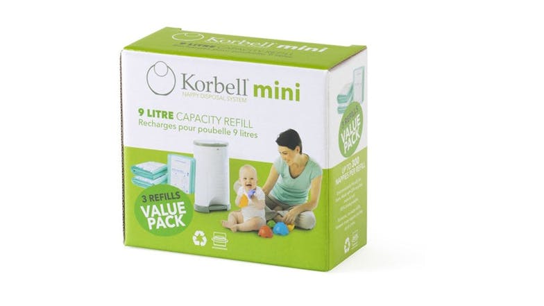 Korbell Mini 9L Nappy Bin Refill - 3 Pack