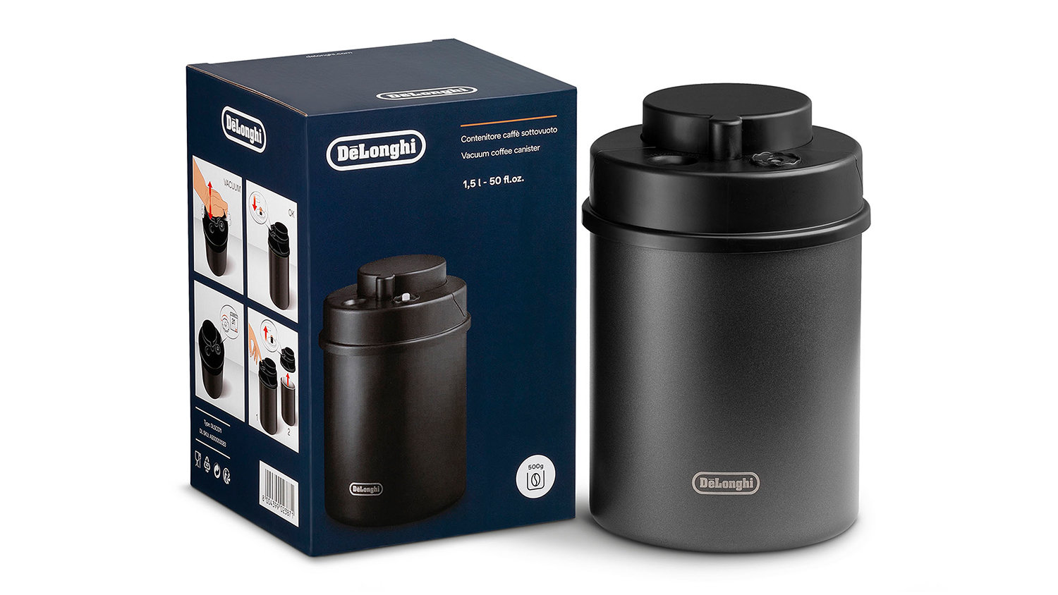 DeLonghi Vacuum Sealed Coffee Bean Cannister Black Harvey