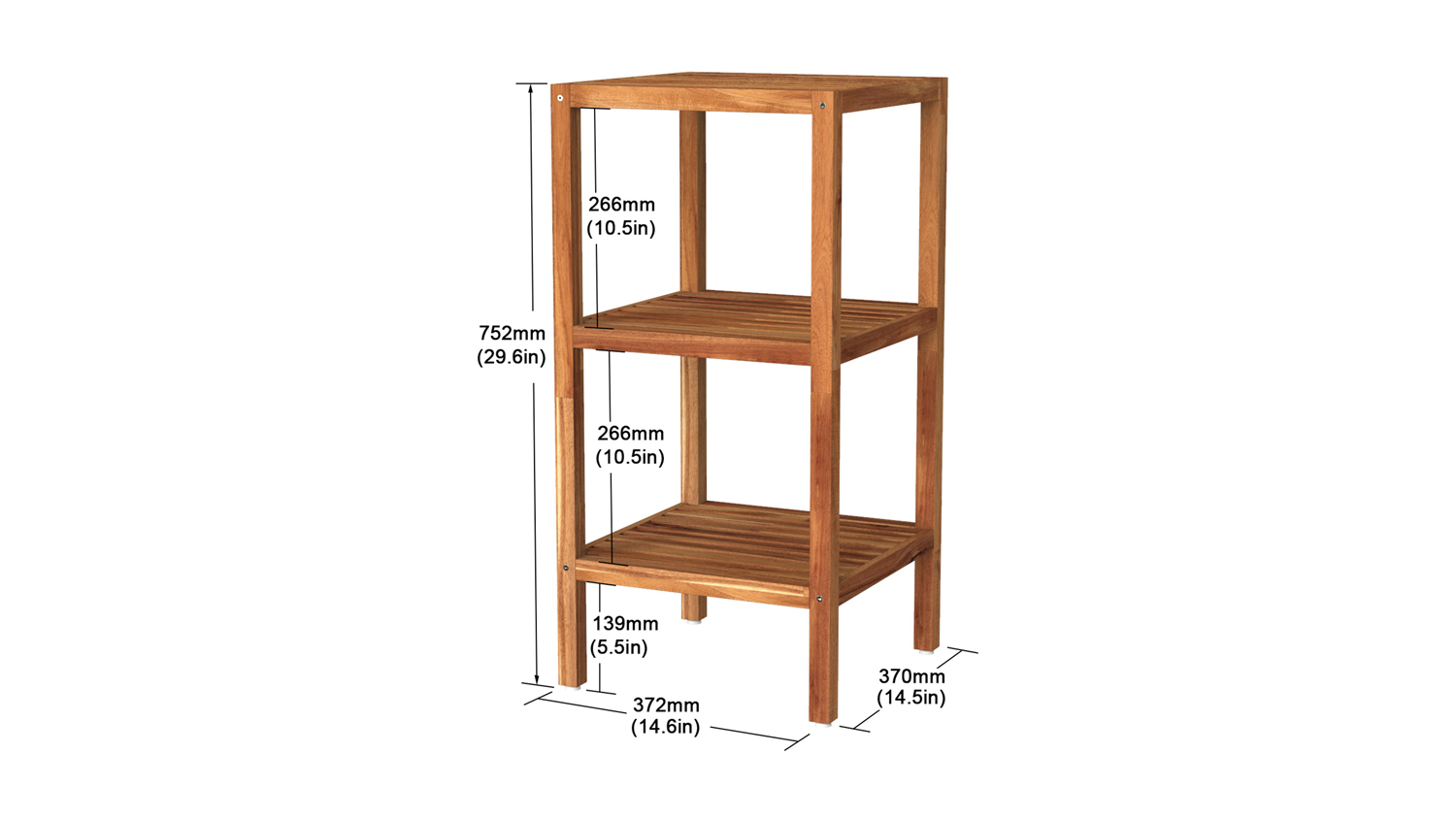 Holger 3 Tier Acacia Shelving Tower Golden Teak Harvey Norman New