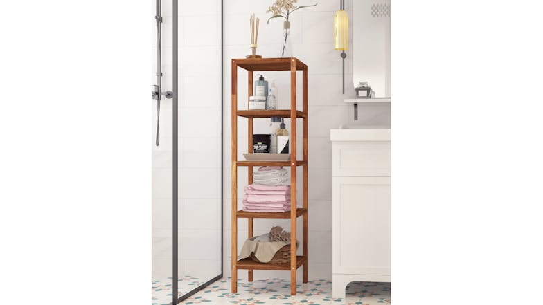 Holger 5 Tier Acacia Shelving Tower - Golden Teak