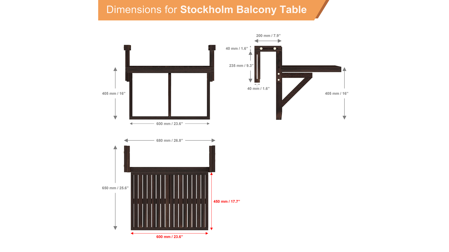 Stockholm Hanging Balcony Table Espresso Harvey Norman New Zealand