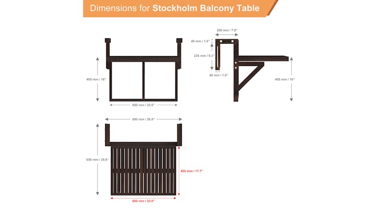 Stockholm Hanging Balcony Table - Espresso