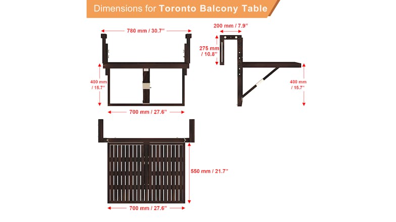 Toronto Hanging Balcony Table - Espresso