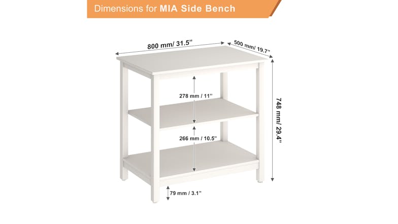 Mia Bathroom Bench 80x50x74.8cm - White