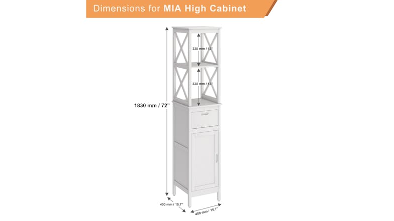 Mia Bathroom High Cabinet Shelf - White