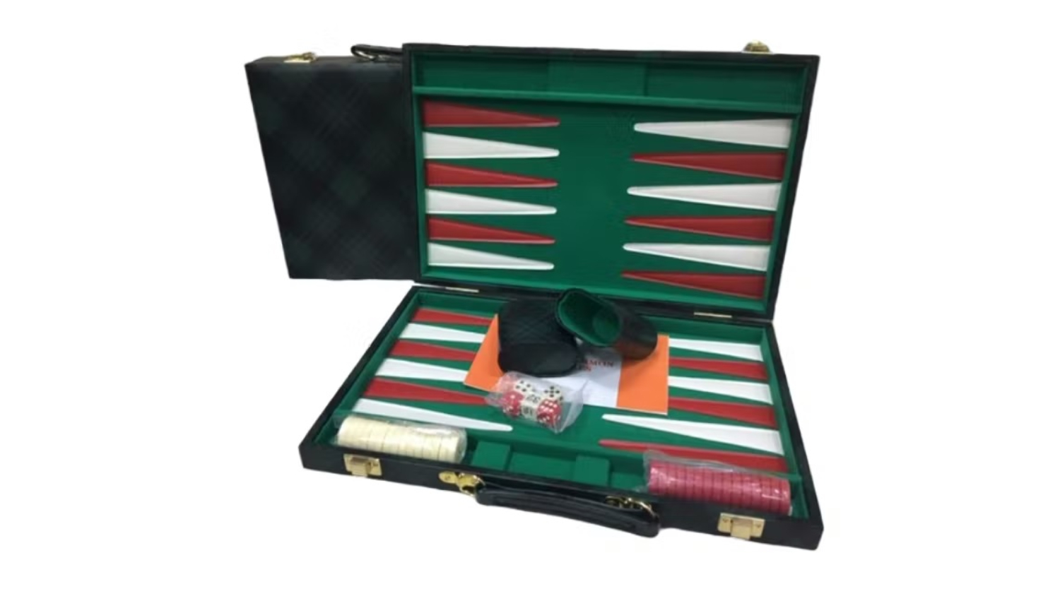 Puzzle & Game 15" Backgammon Set - Green Checkered Vinyl