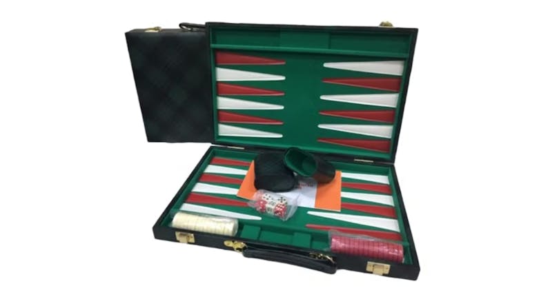 Puzzle & Game 15" Backgammon Set - Green Checkered Vinyl