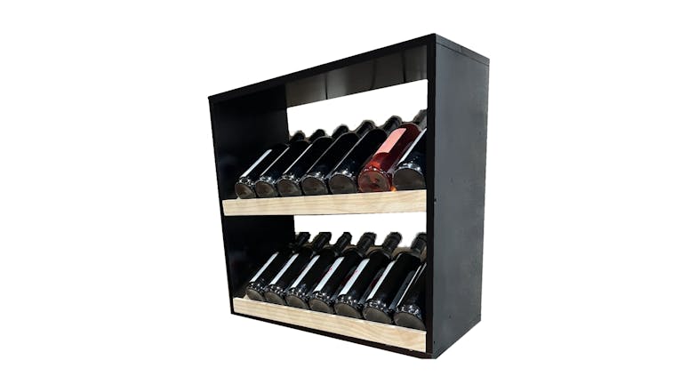 Wine Rack 14 Bottle Display - Rich Black / Natural Pine