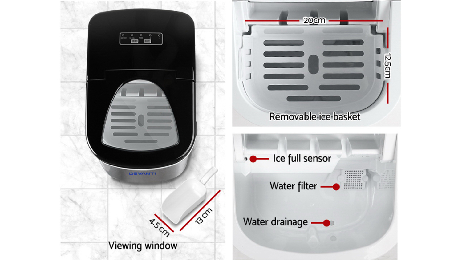 Devanti 2.4L Portable Ice Cube Maker Stainless Steel Harvey Norman New Zealand