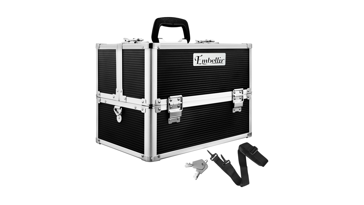 Embellir Portable Cosmetic Carry Case - Black and Aluminium