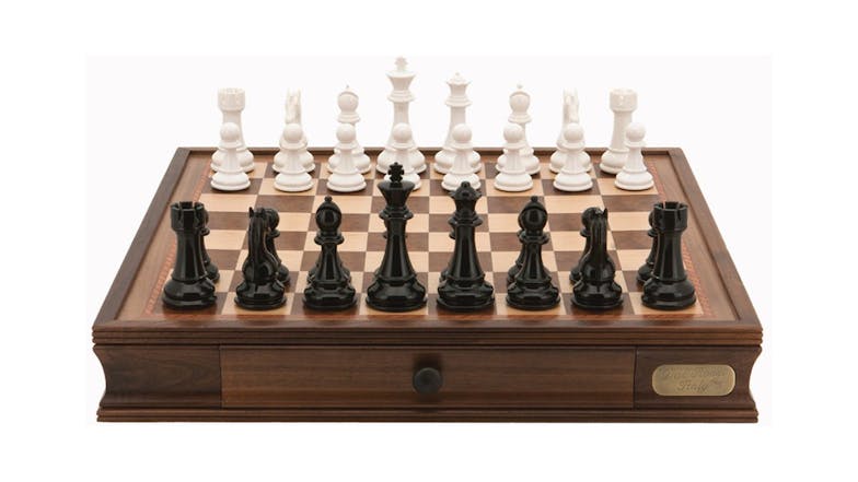 Dal Rossi 20 Inch Black & White Weighted Chess Set with Drawer - Wood